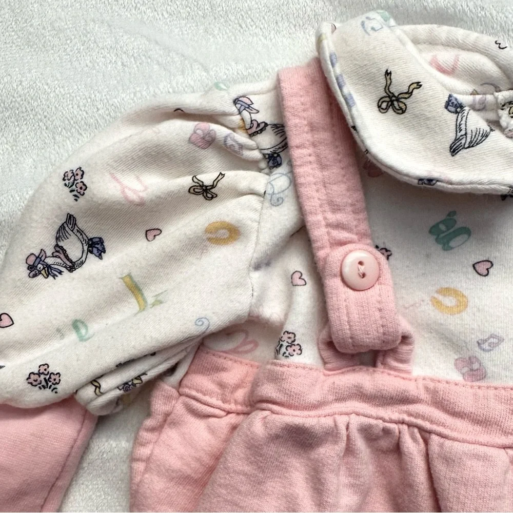Vintage Lullaby Club Mother Goose Letters Pink Romper 1pc Outfit Baby Girl 3-6M